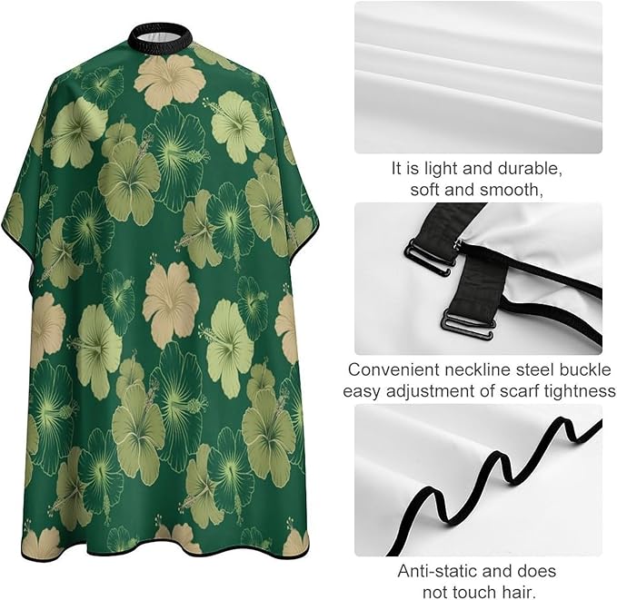 Men Women Hawaiian Floral Olive Green Camo Hair Cutting Cape, Large Long Haircut Hairdressing Cloth Apron for Styling Hair Cut Hairdresser, Barber Aceessories