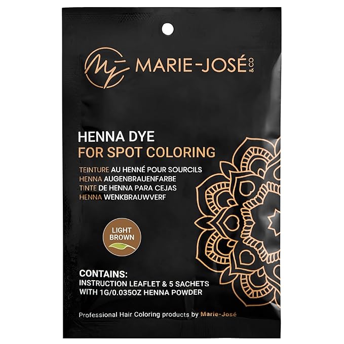 Marie-José & Co Henna Dye Set - Professional Henna Tint for Spot Coloring - Good for 50 Applications (Light Brown)