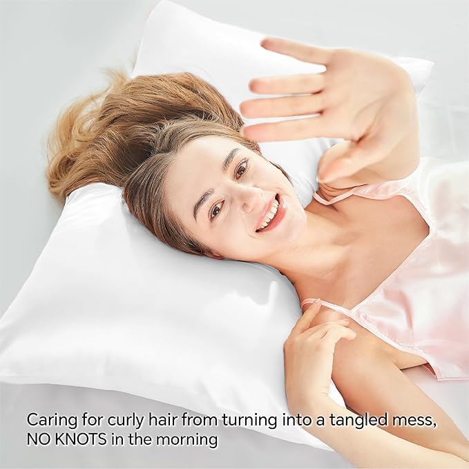 BEDELITE Satin Pillowcase with Zipper, White King Size Pillow Cases Set of 2, Super Soft and Cooling Similar to Silk Pillow Cases, Gift for Women Men(20x36 Inches)