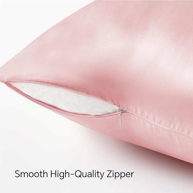 BEDELITE Satin Pillowcase with Zipper, Pink King Size Pillow Cases Set of 2, Super Soft and Cooling Similar to Silk Pillow Cases, Gift for Women Men(20x40 Inches)