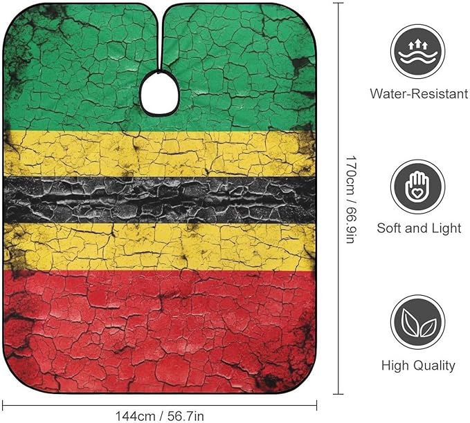 Cut Hair Cape Red Yellow Green Rasta Flag Stripes Haircut Gown, Extra Large Haircut Hairdressing Cloth Apron for Barber Salon, Profession Barbershop Supplies