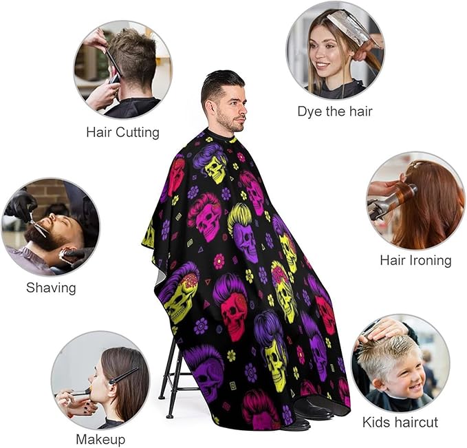 Salon Gown Cape Cool Goth Rock Skull Haircut Cloth Wrap Protector, Extra Large Hairdresser Apron for Hair Dye, Barber Aceessories