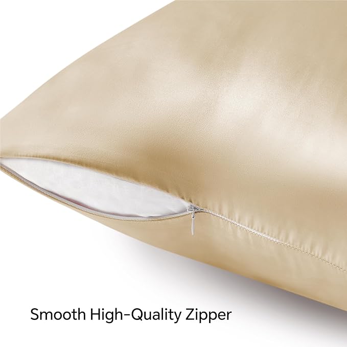 BEDELITE Satin Pillowcase with Zipper 2 Pack, Champagne Pillow Cases Standard Size, Super Soft and Cooling Similar to Silk Pillow Cases, Gift for Women Men(20x26 Inches)