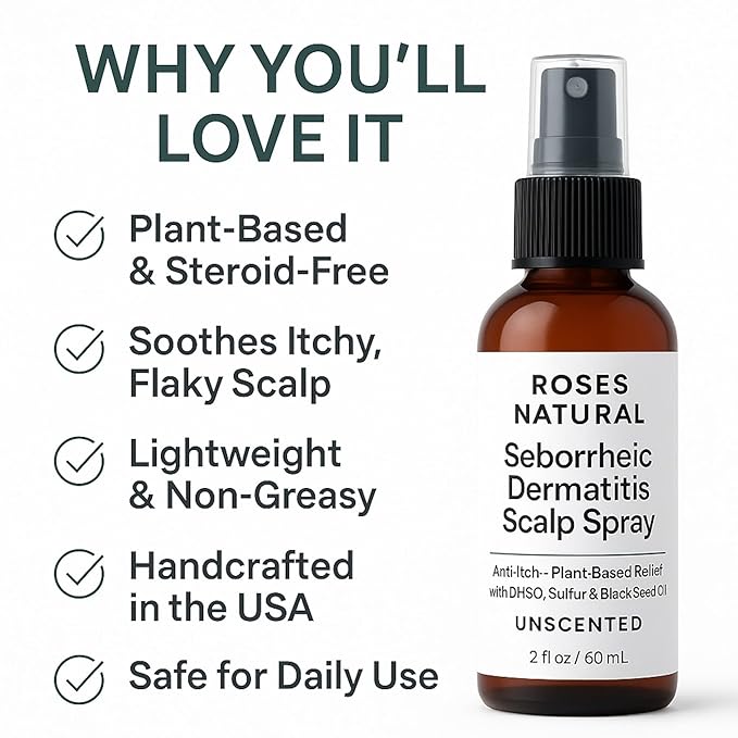 Seborrheic Dermatitis Scalp Spray, Plant-Based Relief with DMSO, Sulfur, Black Seed Oil, Peppermint & Tea Tree, Anti-Itch, 2 fl oz