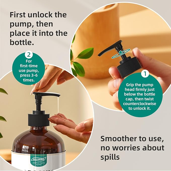 SYLVANA Organic Castor Oil with Pump (16oz Glass Bottle), USDA Certified Organic, Cold Pressed, Hexane Free, Vegan - 100% Pure Castor Oil for Hair Growth, Nourishing Skin, Lashes & Eyebrows