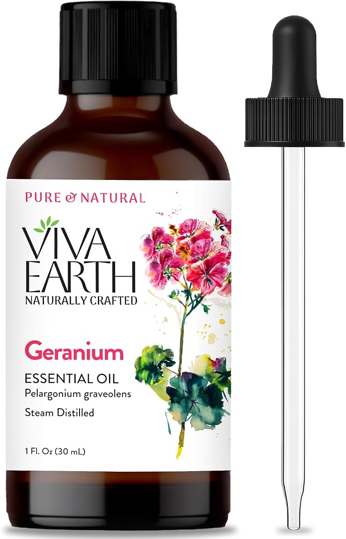 Geranium Essential Oil – Steam-Distilled, Pure & Natural, Long-Lasting Floral Aroma for Skin, Hair, Aromatherapy, DIY Beauty, Soap & Candle Making, 1 fl oz