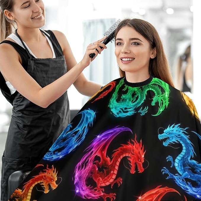 Hairdresser Cape Cool Fire Rainbow Dragon Hair Cutting Gown, Large Long Haircut Apron for Hair Cutting Styling, Haircut Tools