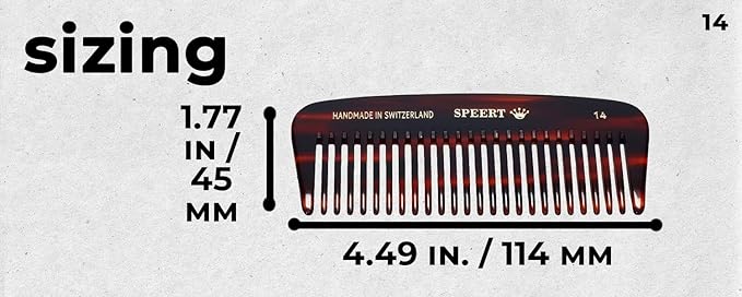 #14 Handmade Wide Tooth Comb Tortoise Havana Acetate Thick Coarse Curly Detangling Parting Grooming Teasing Hair Styling Hairdresser Barber Hairdressing Wet Dry Pocket Travel Women Men Kids