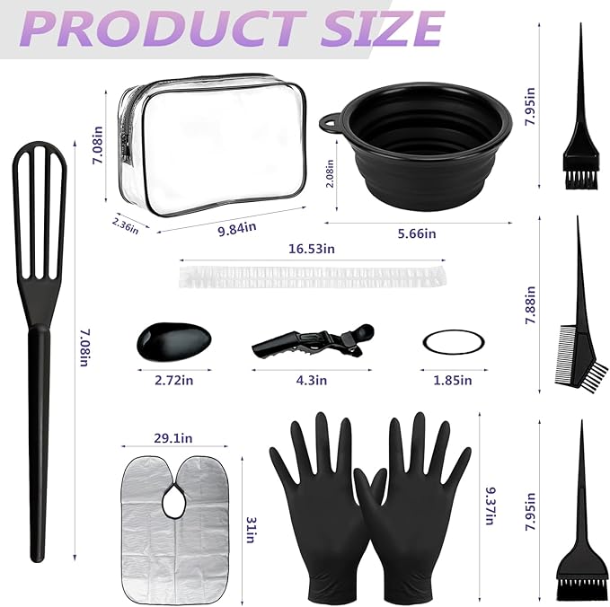 30pcs Hair Dye Coloring Kit, Hair Coloring Kit, Salon Hair Dye Tools, Hair Dye Brush and Bowl Set, Hair Dye Kit, Complete DIY Tools for Home Hair Coloring, Black