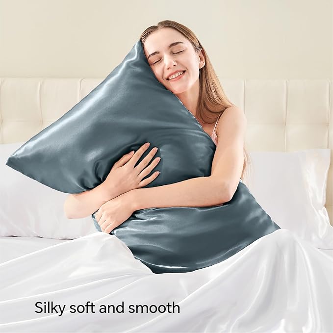BEDELITE Satin Pillowcase with Zipper, Space Grey King Size Pillow Cases Set of 2, Super Soft and Cooling Similar to Silk Pillow Cases, Gift for Women Men(20x40 Inches)