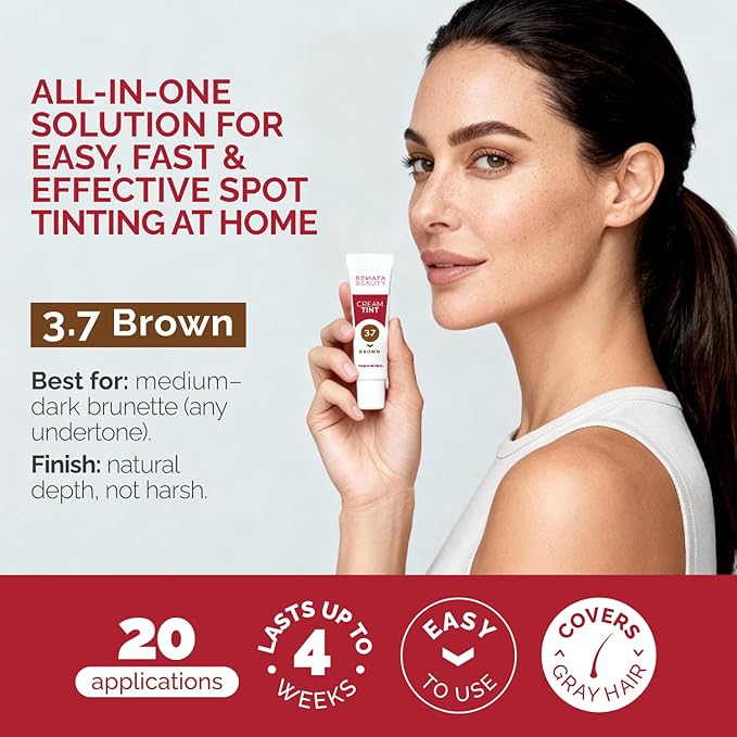 RB RENATA BEAUTY Tint Kit – Cream Hair Dye Kit with Developer and Application Brush for Spot Coloring - Covers Gray Hairs, Smudge-Proof, Long-Lasting Up to 4 Weeks, 20 Applications [Brown]