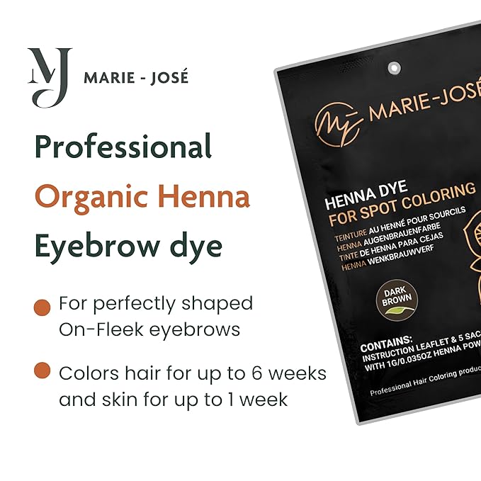 Marie-José & Co Henna Dye Set - Professional Grade Henna Tint for Spot Coloring - Good for 50 Applications (Dark Brown)