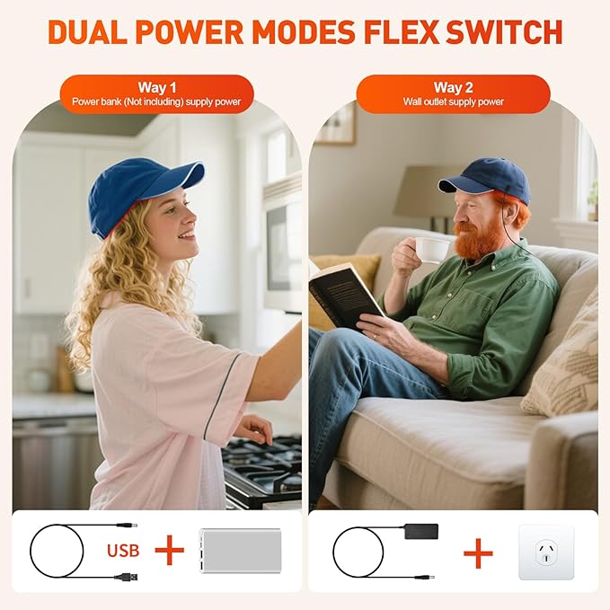 Red Light Cap, Red Light Hat for Head, 630nm 850nm 940nm Infrared Light Cap Adjustable Size, and Pulse Mode