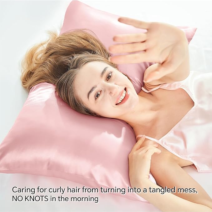 BEDELITE Satin Pillowcase with Zipper, Pink King Size Pillow Cases Set of 2, Super Soft and Cooling Similar to Silk Pillow Cases, Gift for Women Men(20x40 Inches)