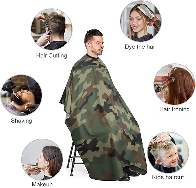 Men Women Cool Camo Military Camouflage Professional Salon Cape, Extra Large Hairdressing Haircut Apron for Hair Dye, Barber Aceessories