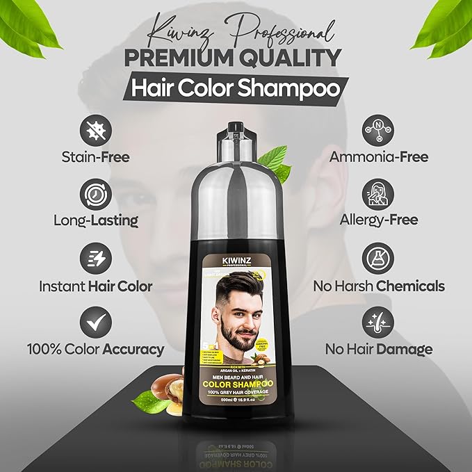 Light Brown Hair Color Shampoo for Men – 5 in 1 Hair Dye Shampoo for Grey Hair - Instant Hair Dye with 100% Color Accuracy with Natural Ingredients - Ammonia Free - 500ml