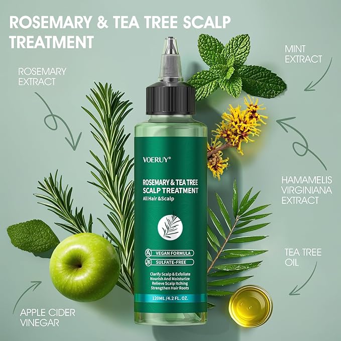 Scalp Treatment, Rosemary Refreshing Scalp Treatment with Tea Tree, Clarifying Build Up & Purifying, Leave-In Scalp Detox for Dry Itchy Scalp,Vegan & Cruelty-Free,120ML