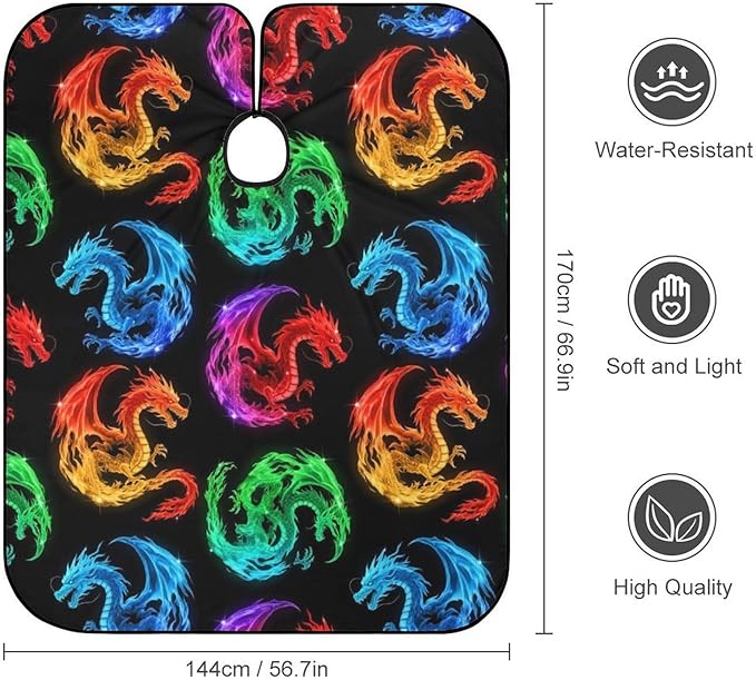 Hairdresser Cape Cool Fire Rainbow Dragon Hair Cutting Gown, Large Long Haircut Apron for Hair Cutting Styling, Haircut Tools