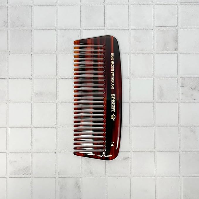 #14 Handmade Wide Tooth Comb Tortoise Havana Acetate Thick Coarse Curly Detangling Parting Grooming Teasing Hair Styling Hairdresser Barber Hairdressing Wet Dry Pocket Travel Women Men Kids