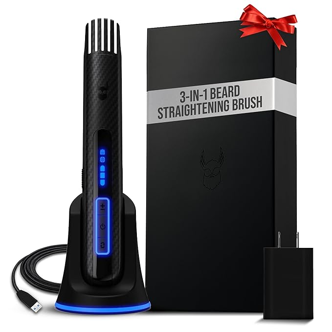 The Beard Struggle Carbon X Heated Beard Brush, Cordless Beard Straightener for Men with Adjustable Temperature 160–200°C – Ionic Anti-Frizz Carbon X Technology Beard Straightening Brush