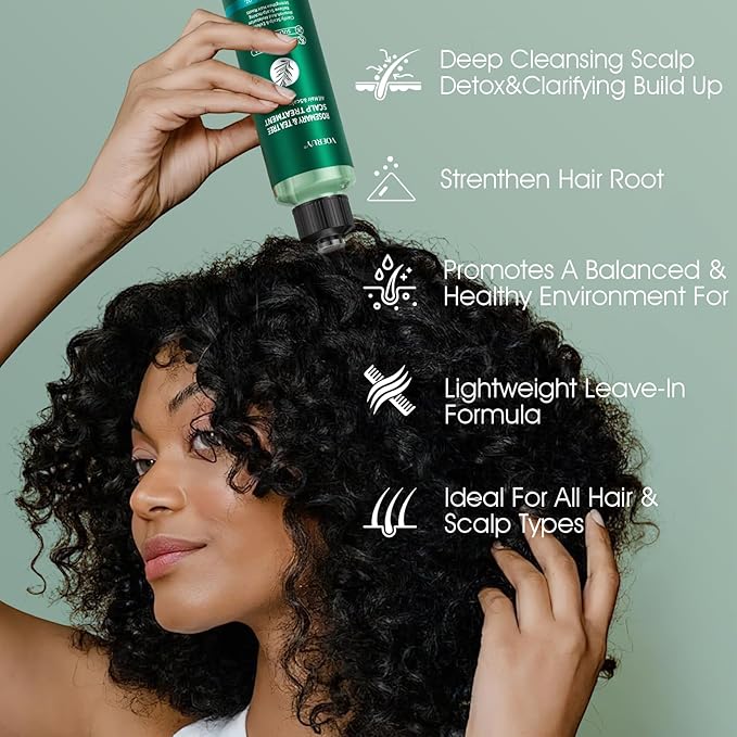 Scalp Treatment, Rosemary Refreshing Scalp Treatment with Tea Tree, Clarifying Build Up & Purifying, Leave-In Scalp Detox for Dry Itchy Scalp,Vegan & Cruelty-Free,120ML