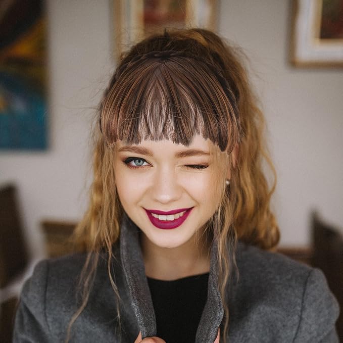 Headband Wig with Front Hair Bangs Synthetic Fringe Hair Extensions for Women Girls Comfortable Adjustable Fit Natural Look