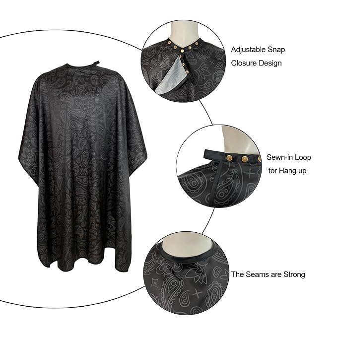Barber Cape for Men, Haircut Cape with Snaps, Professional Salon Cutting Cape, Large Waterproof Hairdressing Cape Gown Apron for Hairstylist- 63”× 56”(Black Pattern)