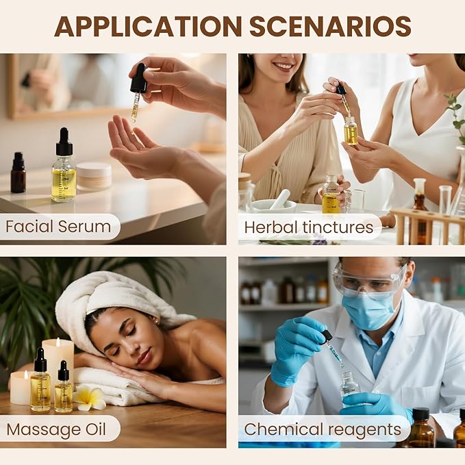 50 Pcs 1/2oz Clear Glass Dropper Bottles with Measurement, 15ml Leakproof Tincture Bottles with Funnels, Eye Droppers, Extra Caps & Labels, Refillable Empty Bottle for Tinctures, Essential Oils