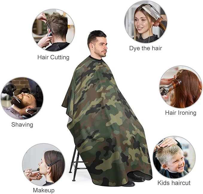 Unisex Cool Camo Camouflage Military Hair Styling Cape, Full Coverage Hairdressing Apron for Barber Salon, Profession Barbershop Supplies