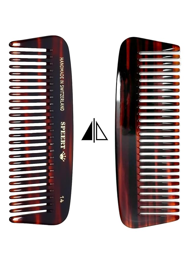 #14 Handmade Wide Tooth Comb Tortoise Havana Acetate Thick Coarse Curly Detangling Parting Grooming Teasing Hair Styling Hairdresser Barber Hairdressing Wet Dry Pocket Travel Women Men Kids