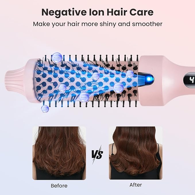 CHIKYO 38mm Thermal Brush, 1.5 Inch Heated Round Brush, Negative Ion Curly Hair Brush, Curling Iron with Dual Voltage & Dual PTC & 6 Heat Settings, Pink