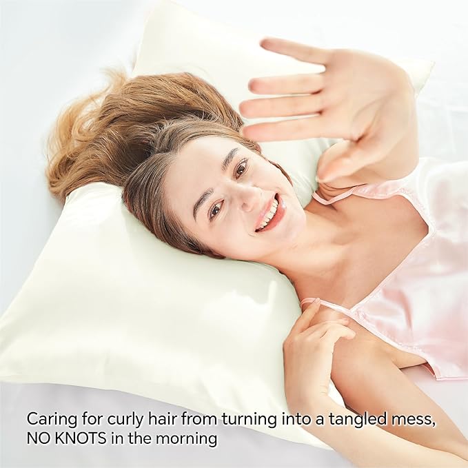 BEDELITE Satin Pillowcase with Zipper, Ivory King Size Pillow Cases Set of 2, Super Soft and Cooling Similar to Silk Pillow Cases, Gift for Women Men(20x36 Inches)