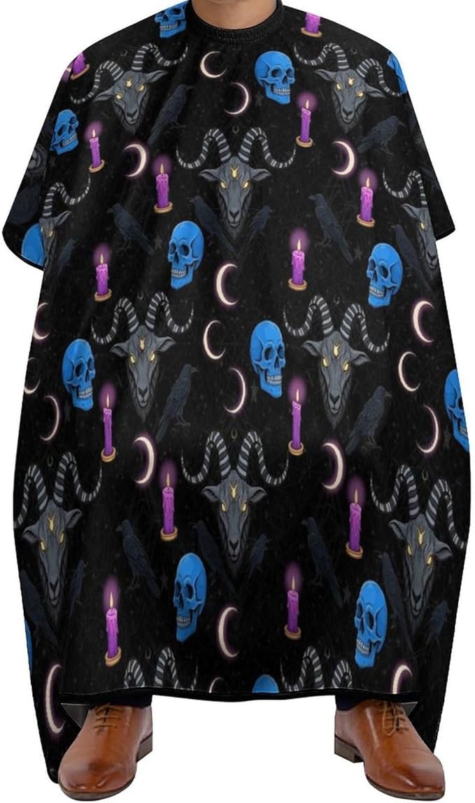 Salon Haircut Capes Goth Raven Skull Goat Haircuting Salon Cape Gown, Full Coverage Dyeing Salon Apron for Hair Cutting Styling, Easy Clean