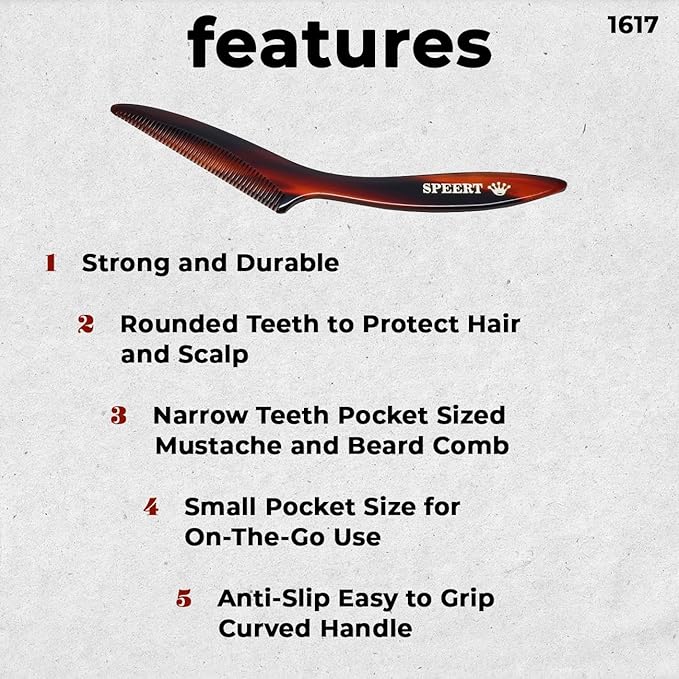 #1617 Handmade Narrow Tooth Mustache Beard Comb Small Tortoise Havana Acetate Thick Coarse Fine Short Pocket Sized Facial Hair Grooming Tangle Free Beard Straightener Growth Care Styling Wet