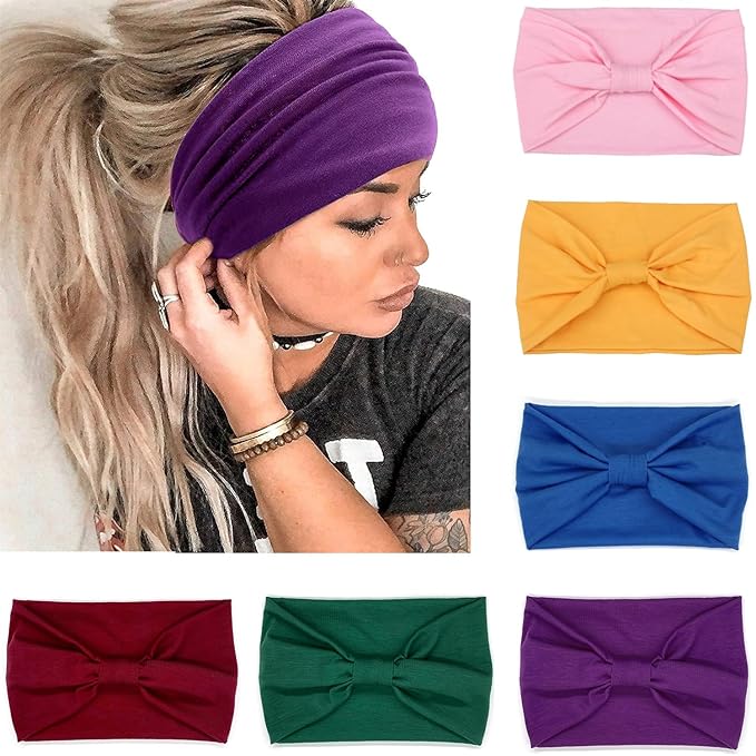 IVARYSS Wide Headbands for Women, Cute Bright Knotted Head Wraps Turbans, Large African Style Head Bands Hair Accessories, 6 Pack
