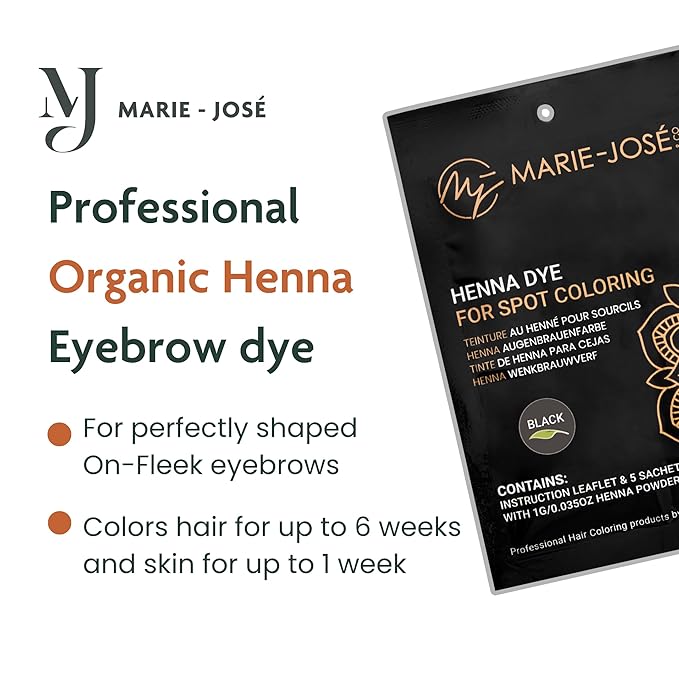 Marie-José & Co Henna Dye Set - Professional Grade Henna Tint for Spot Coloring - Good for 50 Applications (Black)