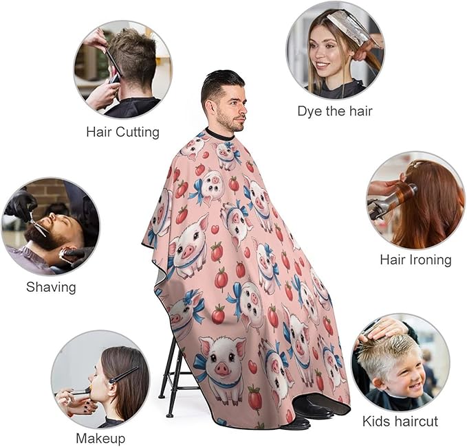 Men Women Magic Pink Pig Salon Cape, Adjustable Hairdresser Apron for Hair Cutting Styling, Easy Clean