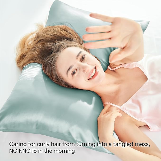 BEDELITE Satin Pillowcase with Zipper, Haze Blue King Size Pillow Cases Set of 2, Super Soft and Cooling Similar to Silk Pillow Cases, Gift for Women Men(20x36 Inches)