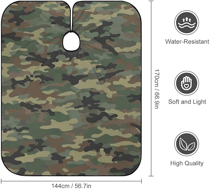 Unisex Cool Camo Camouflage Military Hair Styling Cape, Full Coverage Hairdressing Apron for Barber Salon, Profession Barbershop Supplies