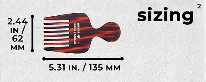 #2 Handmade Wide Tooth Hair Pick - Tortoise Havana Acetate Thick Coarse Curly Textured Hair Detangling Parting Grooming Teasing Styling - Wet & Dry Use for Women, Men & Kids