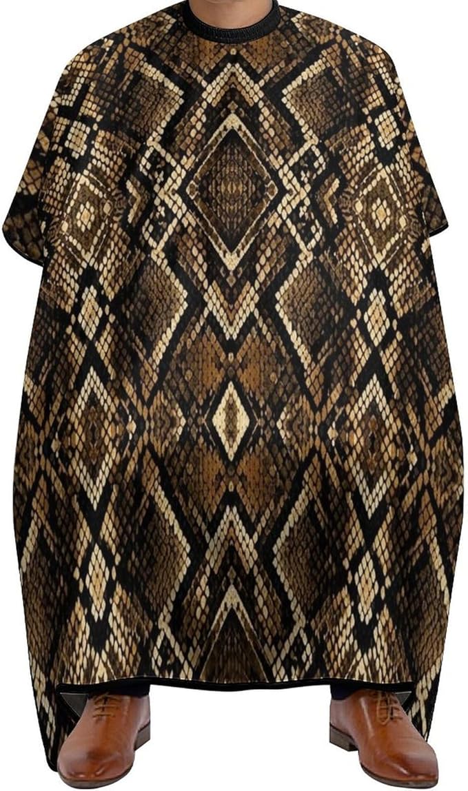 Barber Cape Cool Brown Snake Skin Hairdressing Gown Cover, Adjustable Hairdresser Apron for Hair Dye, Profession Barbershop Supplies