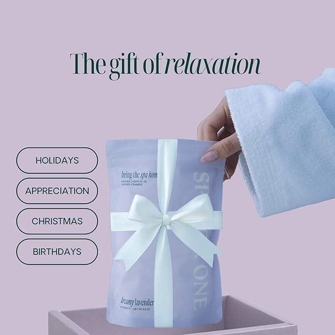 Shower Steamers Aromatherapy 10 Pack - Made in USA with Natural Essentials Oils for Christmas Stocking Stuffers, Birthday Gifts for Women and Men, White Elephant, Relaxation - Lavender