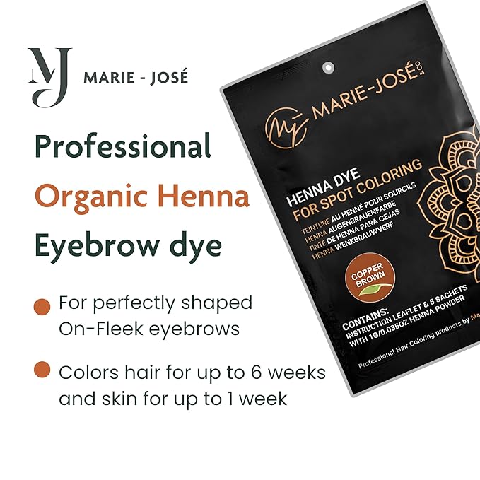 Marie-José Henna Dye - Professional Henna Tint for Spot Coloring - Covers Grey Hair - Root Touch Up - Good for 50 Applications (Copper Brown)