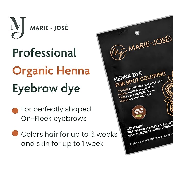 Marie-José & Co Henna Dye Set - Professional Henna Tint for Spot Coloring - Good for 50 Applications (Medium Brown)
