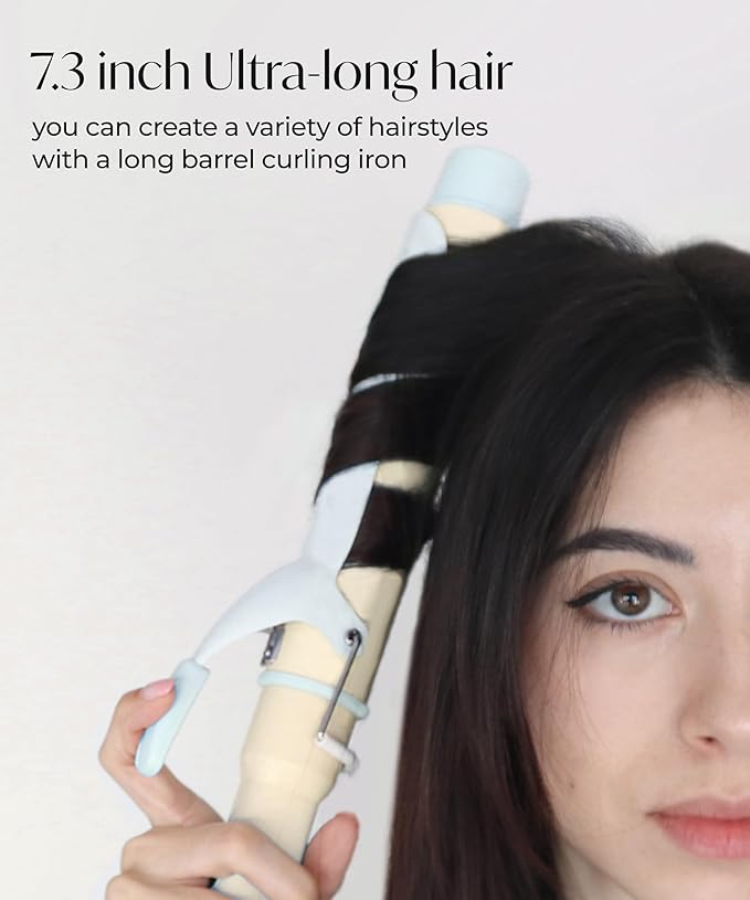 Curling Iron 1 1/2 Inch - 7.3" Long Barrel Ceramic Hair Curler for Blowout, Beach Waves - Curling Wand Designed for Long Hair - Marshmallow