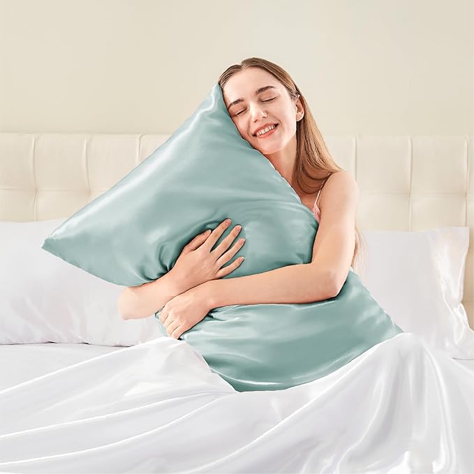 BEDELITE Satin Pillowcase with Zipper, Haze Blue King Size Pillow Cases Set of 2, Super Soft and Cooling Similar to Silk Pillow Cases, Gift for Women Men(20x36 Inches)