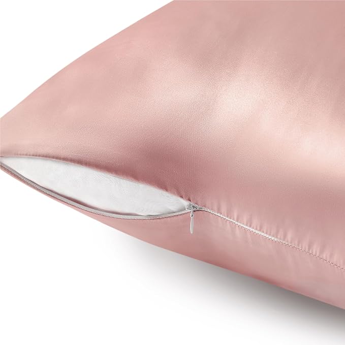 BEDELITE Satin Pillowcase with Zipper, Rose Pink Pillow Cases Queen Size Set of 2, Super Soft and Cooling Similar to Silk Pillow Cases, Gift for Women Men(20x30 Inches)