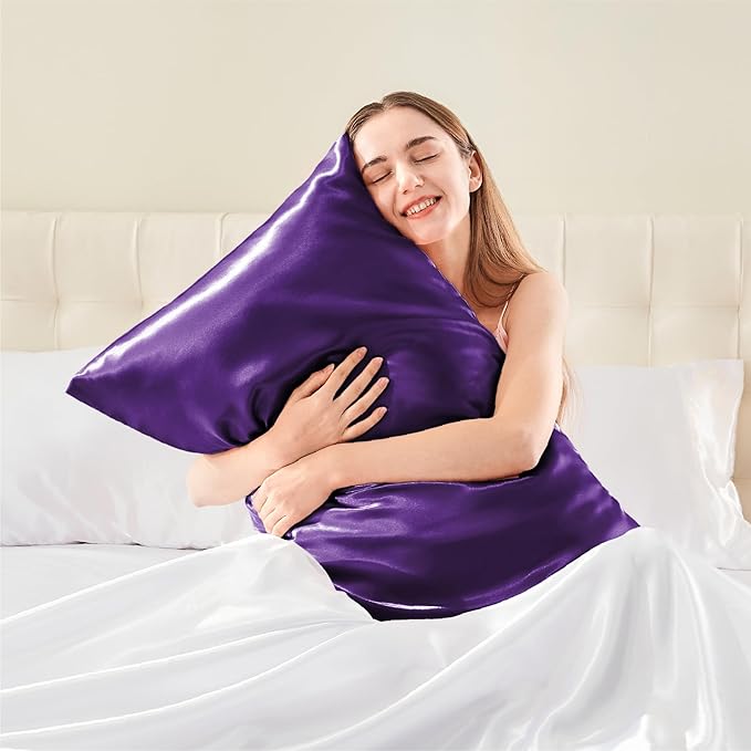 BEDELITE Satin Pillowcase with Zipper, Plum Purple Pillow Cases Queen Size Set of 2, Super Soft and Cooling Similar to Silk Pillow Cases, Gift for Women Men(20x30 Inches)