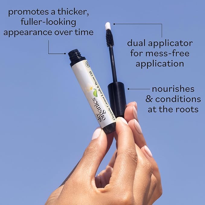 Sky Organics - Organic Lash & Brow & Applicator - Eyelash Serum - Castor Oil Organic - Moringa, Amla, Vitamin E - Lashes, Eyebrows - Hair Oil - Self Care, Beauty - Gifts for Women - .4 fl oz, 12mL