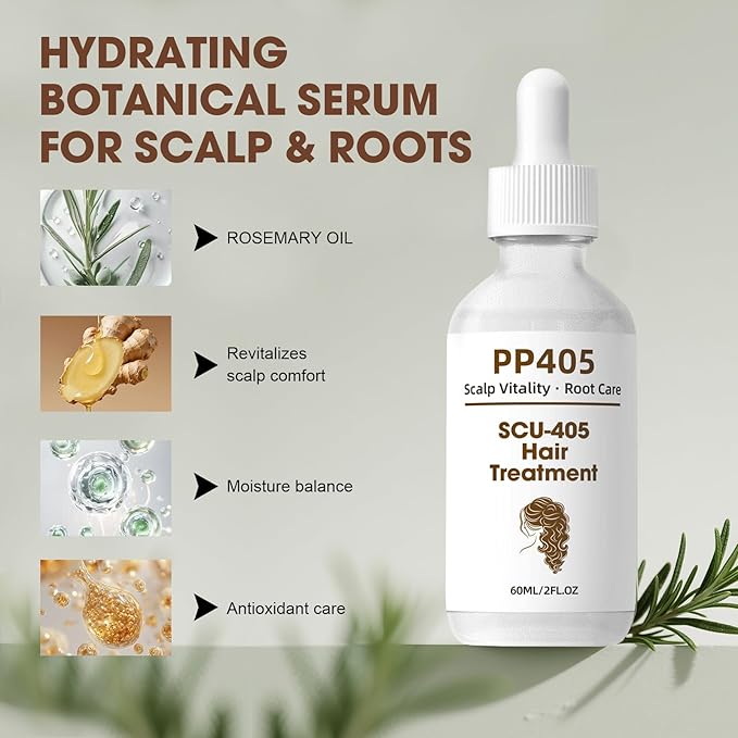 PP405 Hair Treatment – Lightweight Scalp Serum for Fuller-Looking Hair, Non-Greasy Formula with Hyaluronic Acid & Biotin, For Men & Women